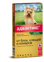 Bayer Адвантикс 40С / Капли на холку от Блох, Клещей и Комаров для собак весом до 4 кг 