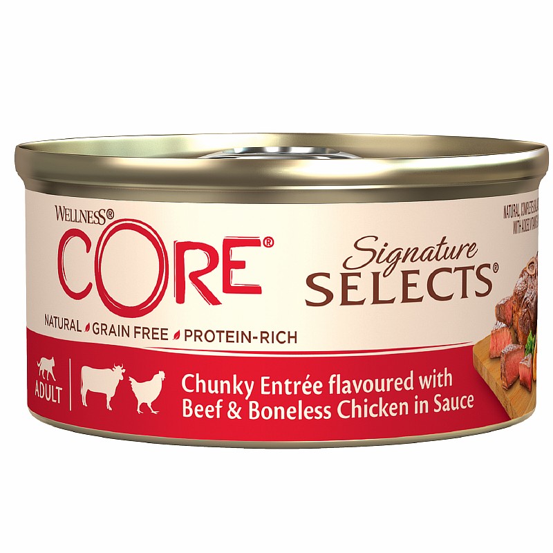 CORE Cat Signature Selects Chunky Beef & Boneless Chicken / Консервы Кор для кошек Аппетитные кусочки Говядины и Куриного филе в соусе (цена за упаковку)