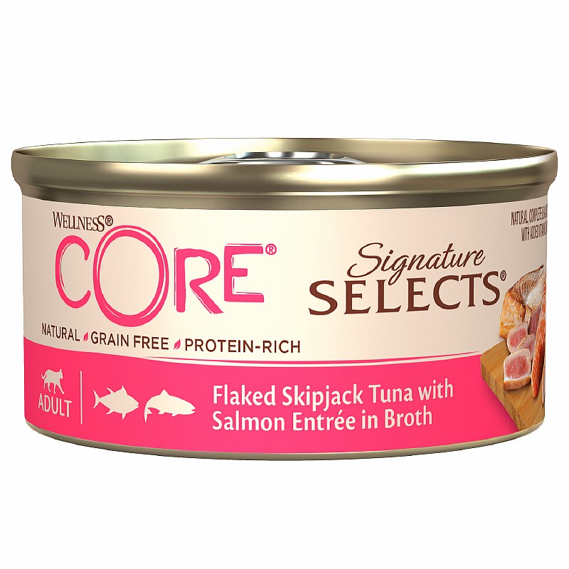 

CORE Cat Signature Selects Flaked Skipjack Tuna with Salmon / Консервы Кор для кошек Рубленый Тунец с Лососем в бульоне (цена за упаковку), CORE Cat Signature Selects Flaked Skipjack Tuna with Salmon