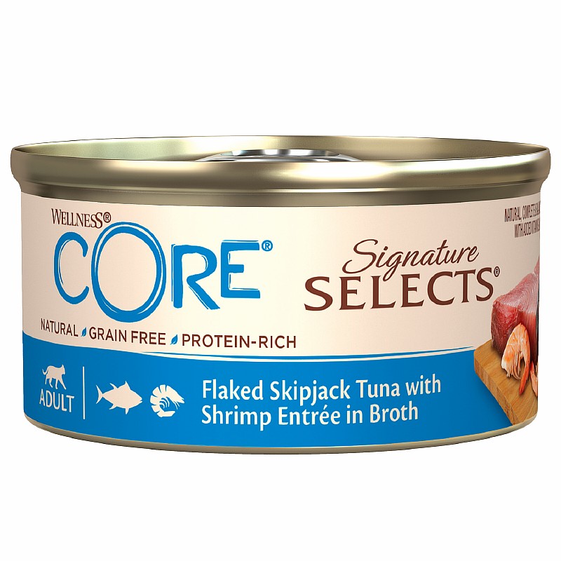 CORE Cat Signature Selects Flaked Skipjack Tuna with Shrimp / Консервы Кор для кошек Рубленый Тунец с Креветками в бульоне (цена за упаковку)