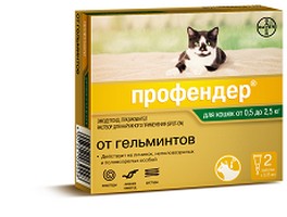 Bayer Профендер / Капли на холку от Гельминтов для кошек весом 0,5-2,5 кг 