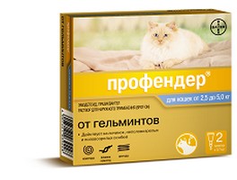 Bayer Профендер / Капли на холку от Гельминтов для кошек весом 2,5-5 кг 