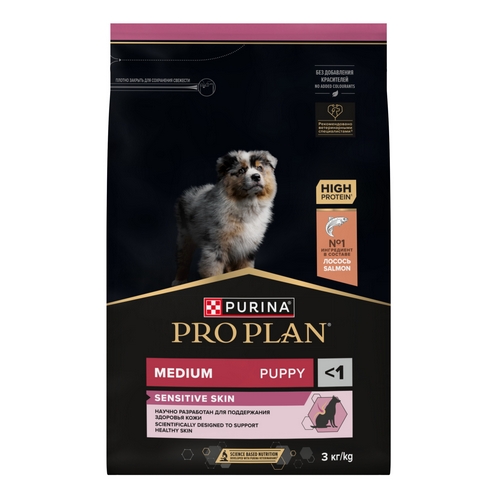 PRO PLAN OPTI DERMA / Сухой корм ПРО ПЛАН для щенков средних пород при чувствительной коже с лососем