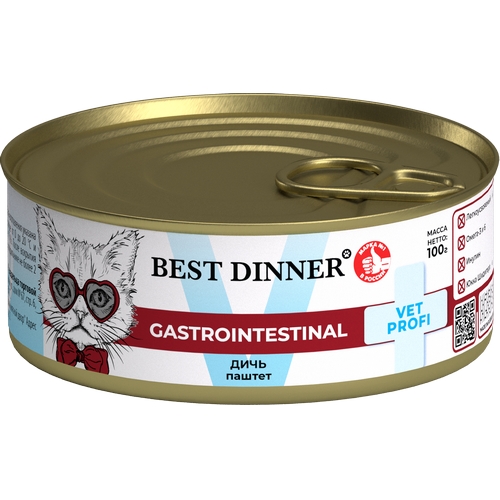 Best Dinner Exclusive Vet Profi Gastro Intestinal Консервы Бест Диннер для кошек Паштет Дичь цена за упаковку 3657₽