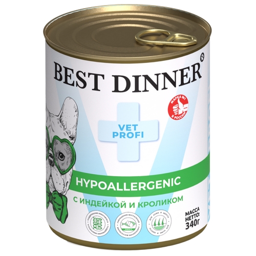 Best Dinner Exclusive Vet Profi Hypoallergenic Консервы Бест Диннер для собак с Индейкой и кроликом цена за упаковку 7070₽