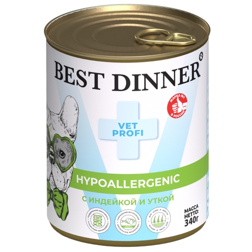 Best Dinner Exclusive Vet Profi Hypoallergenic Консервы Бест Диннер для собак с Индейкой и уткой цена за упаковку 7142₽