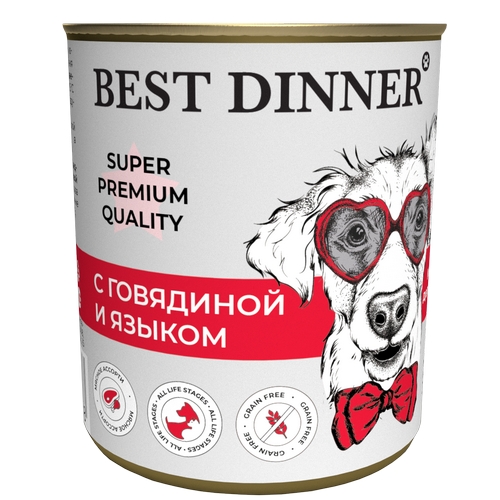 Best Dinner Super Premium Консервы Бест Диннер для собак Мясные деликатесы с Говядиной и языком цена за упаковку 4046₽