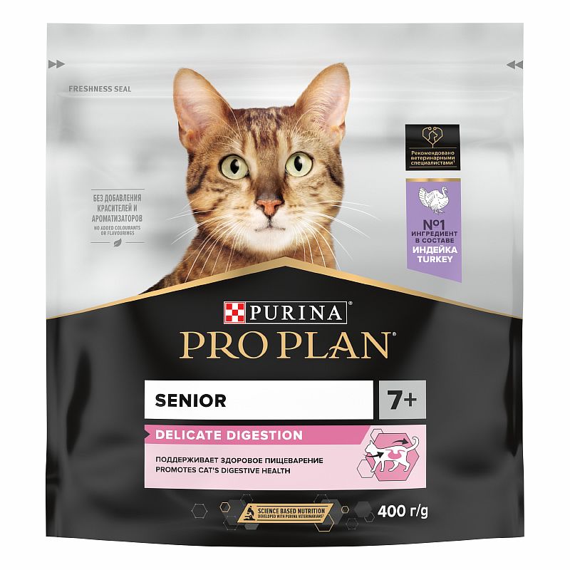 Purina Pro Plan Cat Delicate Senior 7 Longevis Сухой корм ПРО ПЛАН для пожилых кошек при чувствительном пищеварении с индейкой 480₽