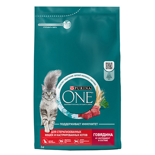 PURINA ONE STERILISED / Сухой корм Пурина УАН для взрослых стерилизованных кошек с говядиной