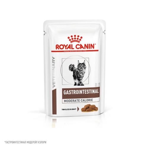 Royal Canin Gastrointestinal Moderate Calorie Ветеринарный влажный корм Консервы-Паучи Роял Канин Гастроинтестинал Модерэйт Калори для кошек при расстройствах пищеварения цена за упаковку 3973₽