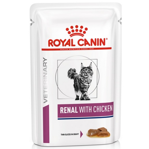Royal Canin Renal with Chicken / Ветеринарный влажный корм (Консервы-Паучи) Роял Канин Ренал для кошек для поддержания функции почек с Курицей (цена за упаковку)