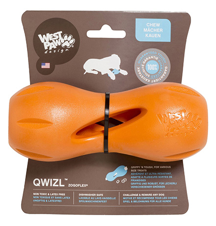 West Paw Zogoflex Qwizl / Игрушка Вест По Зогофлекс для собак под Лакомства Гантеля Оранжевая