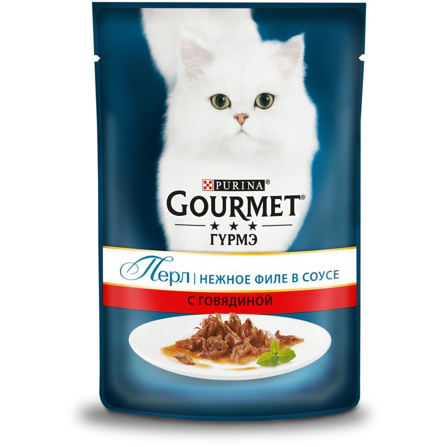 Gourmet Perle / Паучи Пурина Гурмэ Перл Нежное филе для взрослых кошек с говядиной (цена за упаковку) 