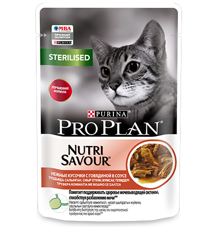 

Purina Pro Plan Cat NutriSavour Sterilised Beef / Паучи Пурина Про План для Стерилизованных кошек Говядина в соусе (цена за упаковку), Purina Pro Plan Cat NutriSavour Sterilised Beef