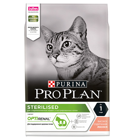 Purina Pro Plan Cat Sterilised Salmon OptiRenal / Сухой корм Пурина Про План для взрослых кошек для поддержания здоровья почек после стерилизации с лососем