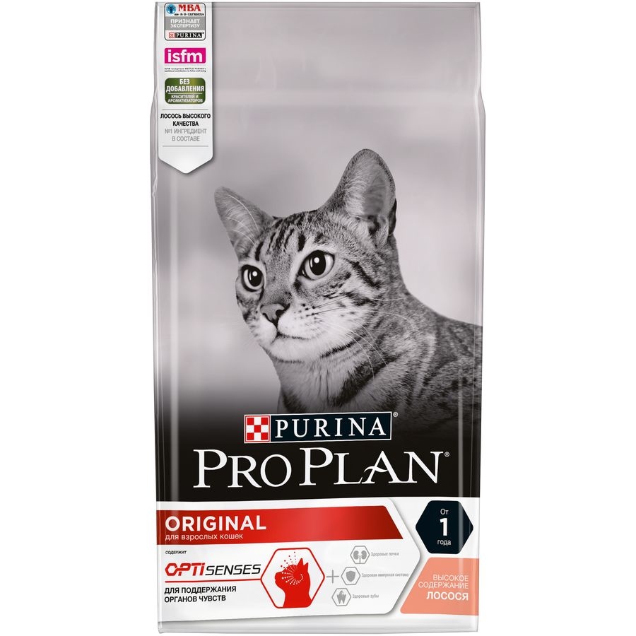 Купить Purina Pro Plan Cat Adult Original Salmon OptiSenses / Сухой корм Пурина Про План для взрослых кошек для поддержания здоровья органов чувств с лососем за 1080.00 ₽