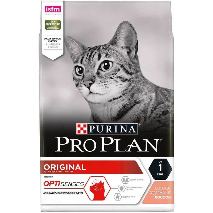 Купить Purina Pro Plan Cat Adult Original Salmon OptiSenses / Сухой корм Пурина Про План для взрослых кошек для поддержания здоровья органов чувств с лососем за 2000.00 ₽