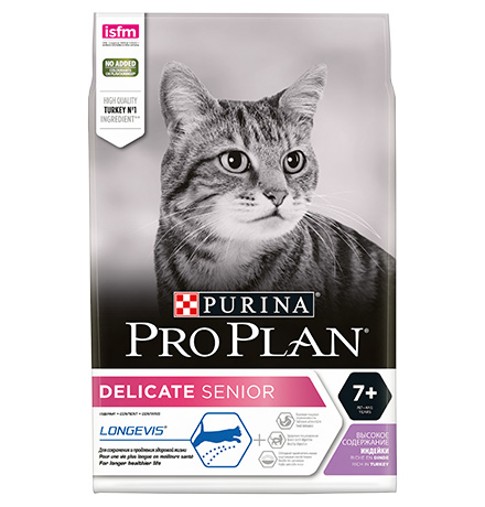 PRO PLAN DELICATE / Сухой корм Пурина Про План для пожилых кошек при чувствительном пищеварении с индейкой 
