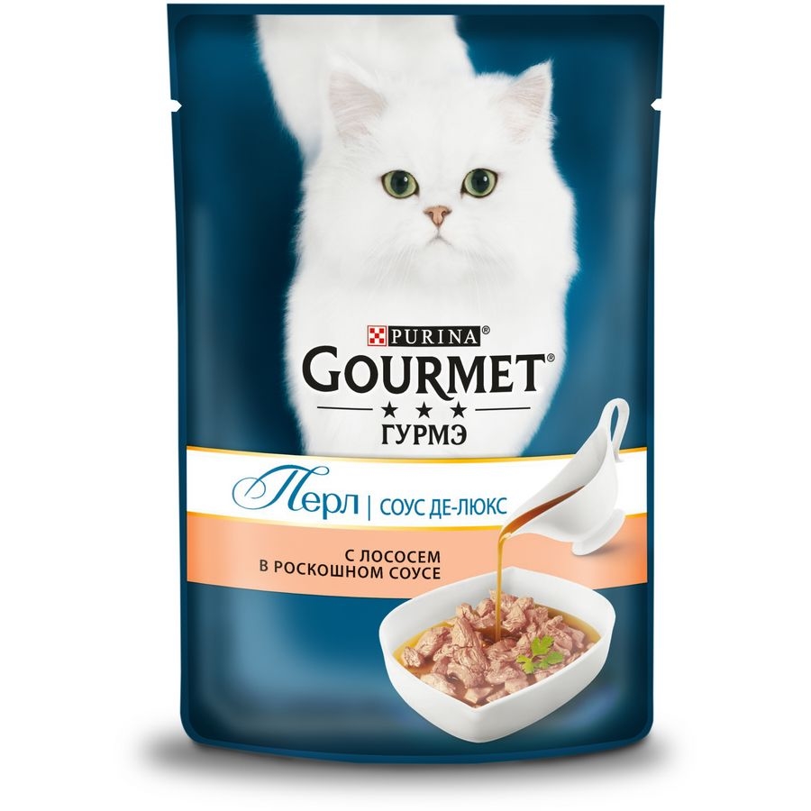

Gourmet Perle / Паучи Пурина Гурмэ Перл Соус Де-люкс для взрослых кошек с лососем (цена за упаковку), Gourmet Perle