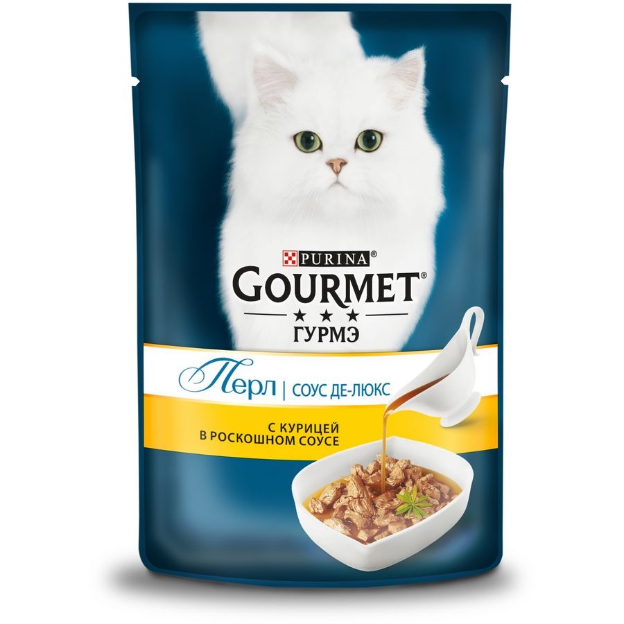 Gourmet Perle / Паучи Пурина Гурмэ Перл Соус Де-люкс для взрослых кошек с курицей (цена за упаковку) 