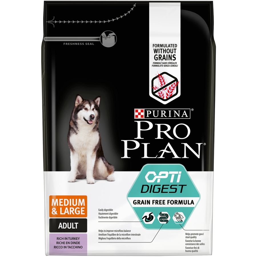 PRO PLAN GRAIN FREE / Сухой корм Пурина Про План для взрослых собак средних и крупных пород при чувствительном пищеварении с индейкой 