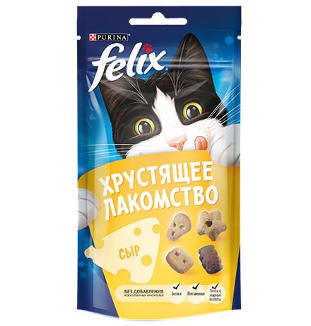 Купить Felix Хрустящее лакомство / Лакомство Пурина Феликс для взрослых кошек с сыром за 90.00 ₽