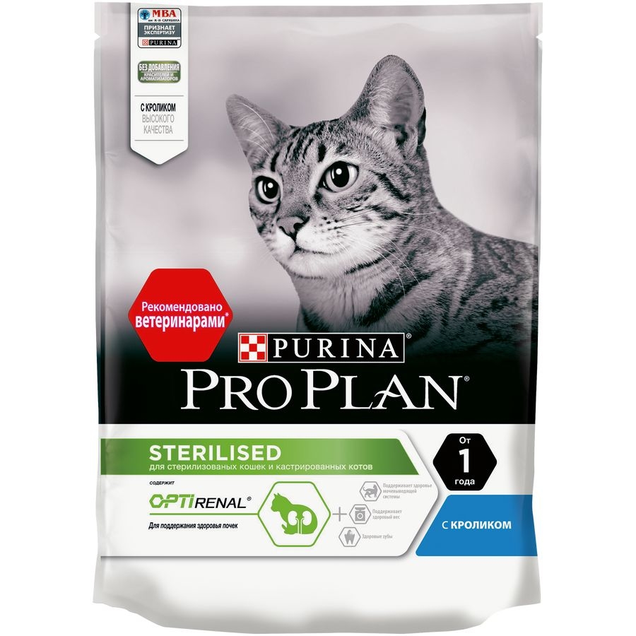PRO PLAN STERILISED / Сухой корм Пурина Про План для взрослых кошек для поддержания здоровья почек после стерилизации с кроликом 