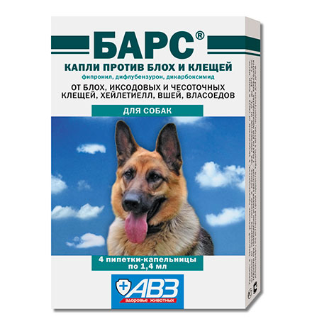 

АгроВетЗащита Барс / Капли против блох и клещей для собак (фипронил, дифлубензурон, дикарбоксимид), АгроВетЗащита Барс