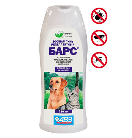 АгроВетЗащита Барс / Шампунь для собак и кошек Антипаразитарный с эфирными маслами и экстрактами лекарственных трав