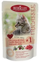 

Berkley Fricassee №1 Kitten Chicken & Veal / Паучи Беркли для Котят Цыпленок с Телятиной в Желе (цена за упаковку), Berkley Fricassee №1 Kitten Chicken & Veal