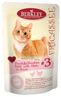

Berkley Cat Fricassee №3 Adult Duck & Chicken / Паучи Беркли для кошек Утка с кусочками Курицы и травами в Соусе (цена за упаковку), Berkley Cat Fricassee №3 Adult Duck & Chicken