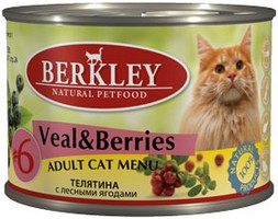 

Berkley №6 Adult Veal & Berries / Консервы Беркли для кошек Телятина с лесными ягодами (цена за упаковку), Berkley №6 Adult Veal & Berries