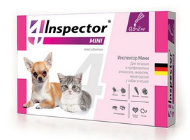 Inspector Мини / Капли Инспектор от Внешних и Внутренних паразитов для кошек и собак весом от 0,5 до 2 кг 