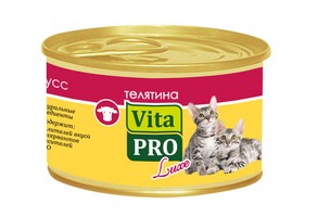 Vita Pro Luxe / Консервы Вита Про для Котят до 1 года Мусс Телятина (цена за упаковку)