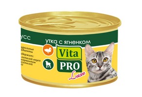 Vita Pro Luxe / Консервы Вита Про для кошек от 1 года Мусс Утка Ягненок (цена за упаковку)