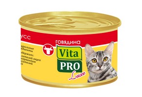 Vita Pro Luxe / Консервы Вита Про для кошек от 1 года Мусс Говядина (цена за упаковку)