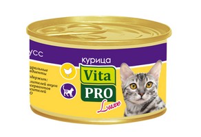 Vita Pro Luxe / Консервы Вита Про для кошек от 1 года Мусс Курица (цена за упаковку)