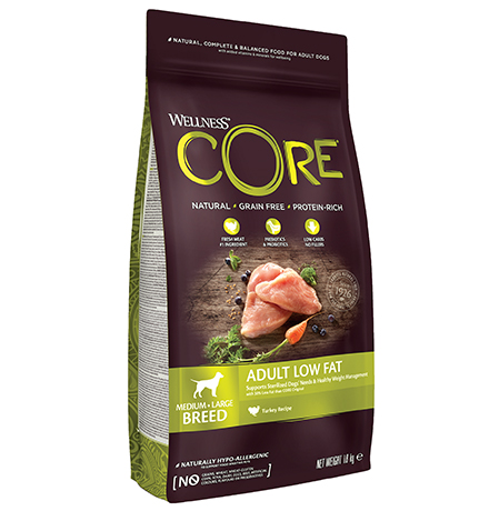 Wellness Core Adult Medium Large Breed Low Fat Grain free Turkey / Сухой Беззерновой корм Велнес Кор для собак Средних и Крупных пород Низкокалорийный Индейка 