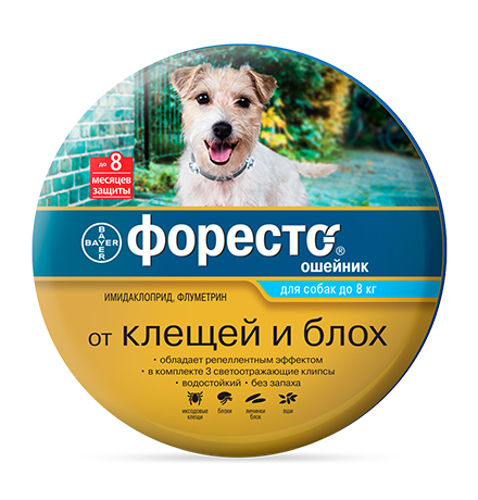 Bayer Форесто / Ошейник от Клещей, Блох и Вшей для собак менее 8 кг 