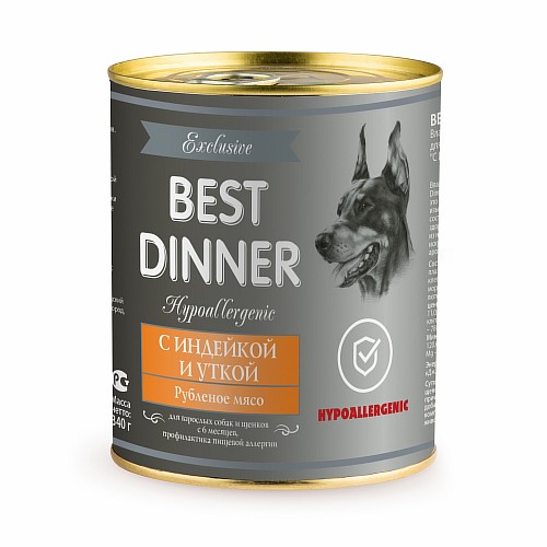 Best Dinner Exclusive Vet Profi Hypoallergenic / Консервы Бест Диннер для собак с Индейкой и уткой (цена за упаковку)