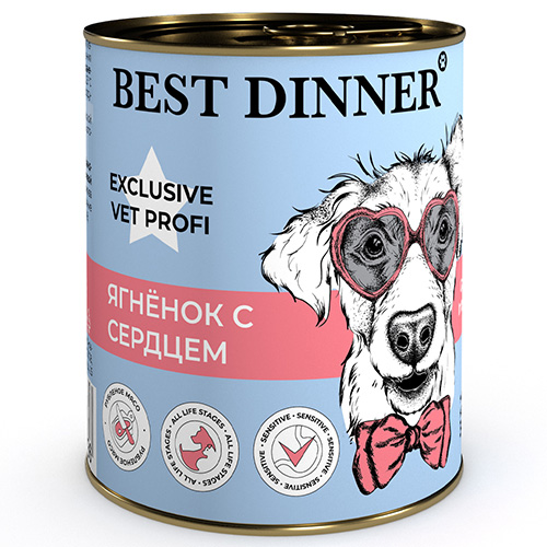 Best Dinner Exclusive Vet Profi Gastro Intestinal / Консервы Бест Диннер для собак Ягненок с сердцем (цена за упаковку)