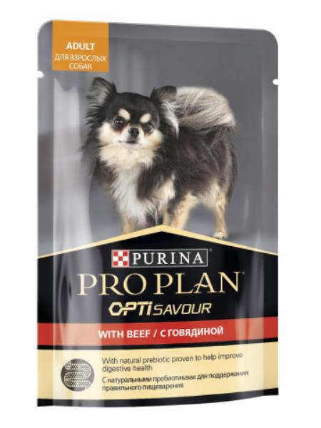 Purina Pro Plan Adult OptiSavour Beef / Влажный корм (Паучи) Пурина Про План для взрослых собак Мелких и карликовых пород Говядина (цена за упаковку)