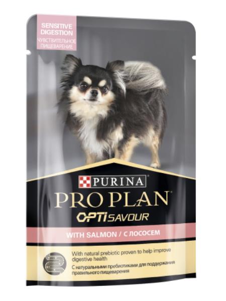 Purina Pro Plan Sensitive Digestion OptiSavour Salmon / Влажный корм (Паучи) Пурина Про План для собак Мелких и карликовых пород с Чувствительным пищеварением Лосось (цена за упаковку)