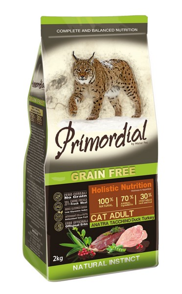 Primordial Adult Grain Free Holistic / Сухой корм Примордиал Беззерновой для кошек Утка Индейка