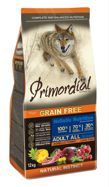 Primordial Adult Grain Free Holistic / Сухой корм Примордиал Беззерновой для собак Тунец Ягненок
