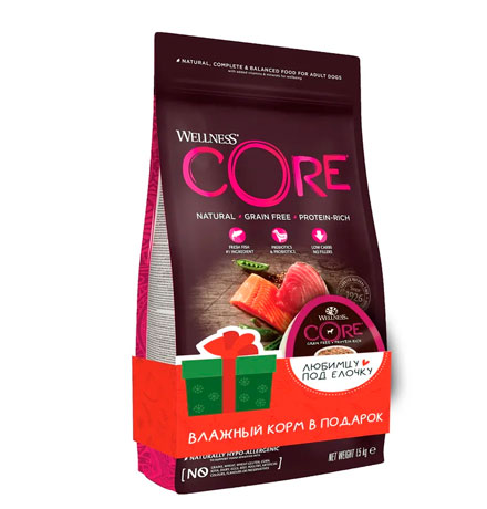 Wellness Core Adult Small Breed Ocean Grain free Salmon Tuna / Сухой Беззерновой корм Велнес Кор для собак Мелких пород Лосось с Тунцом + Подарок Wellness Core Dog Small Breed Savoury Medleys Chicken Turkey / Консервы Велнес Кор для собак Мелких пород Куриное филе с Индейкой Морковью и Зеленой фасолью