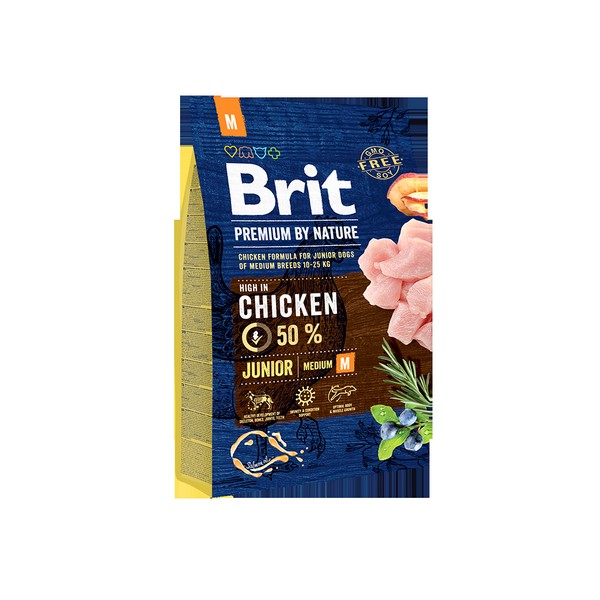 Brit Premium by Nature Junior M / Сухой корм Брит Премиум для Молодых собак Средних пород Курица