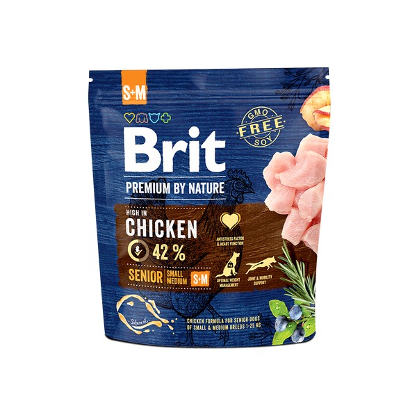 Brit Premium by Nature Senior S+M / Сухой корм Брит Премиум для Пожилых собак старше 7 лет Мелких и Средних пород Курица