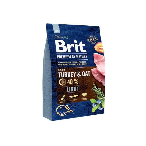 Brit Premium by Nature Light Turkey & Oat / Сухой корм Брит Премиум Лайт для взрослых собак с Избыточным весом Индейка овес