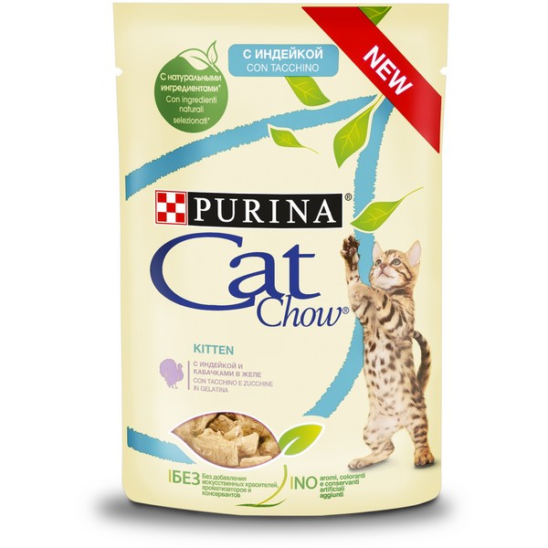 Purina Cat Chow Turkey / Паучи Пурина Кэт Чау для Котят с Индейкой и кабачками в желе (цена за упаковку)